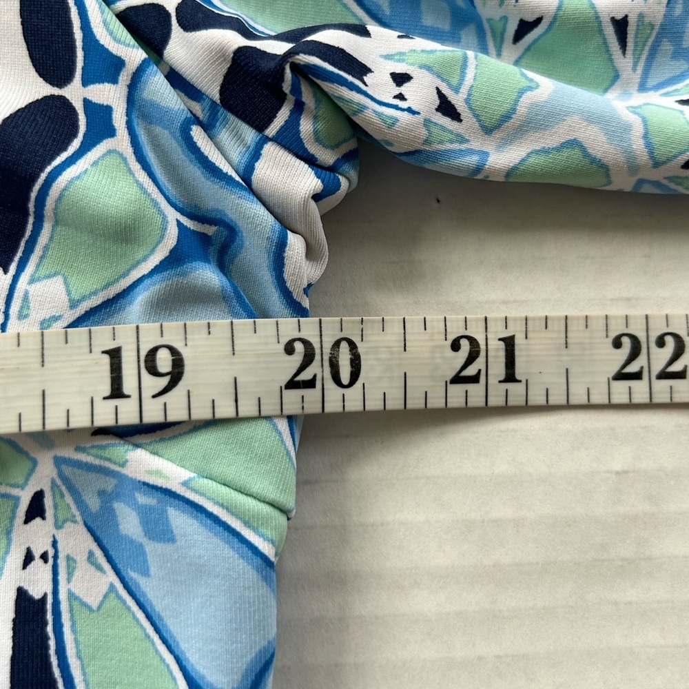 J. Mclaughlin LARGE Catalina Cloth Blue Green Geometric Print 3/4 Sleeve Dress - Picture 9 of 12